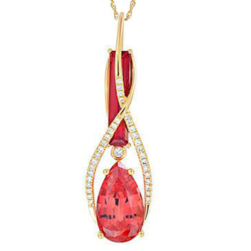 14K Yellow Gold Chatham Created Padparadscha and Diamond Pendant, with ...